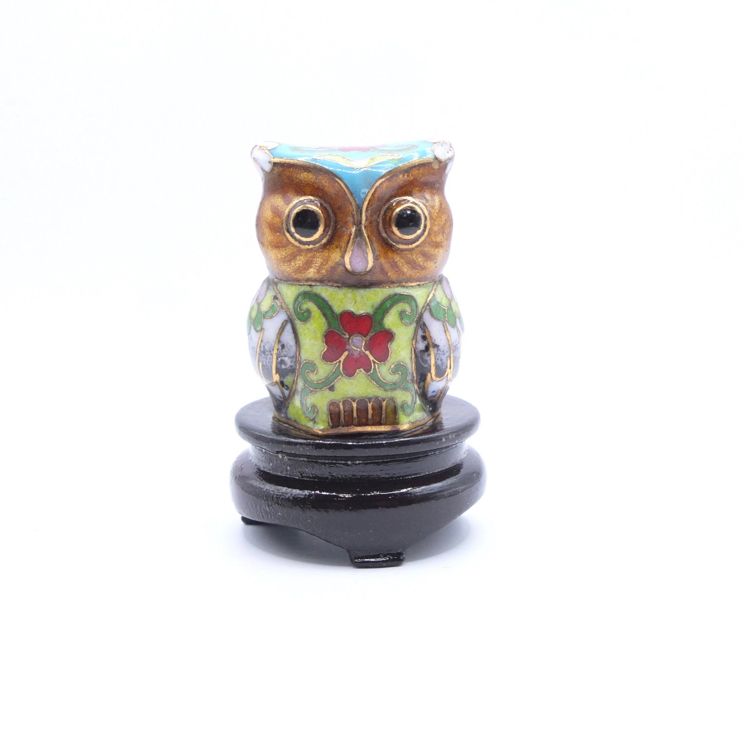 Vintage Cloisonné Owl, owl figurine, owl sculpture, cloisonné owl