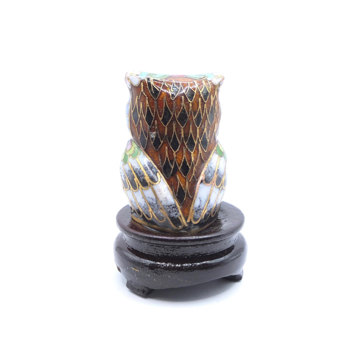 Vintage Cloisonné Owl, owl figurine, owl sculpture, cloisonné owl