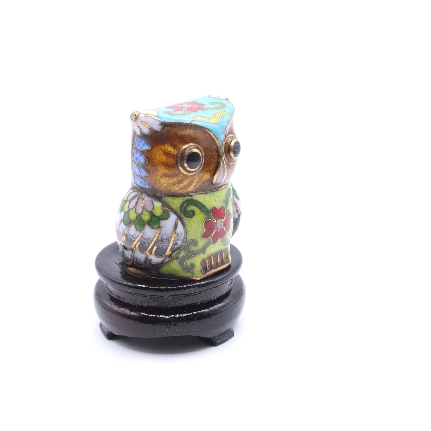 Vintage Cloisonné Owl, owl figurine, owl sculpture, cloisonné owl